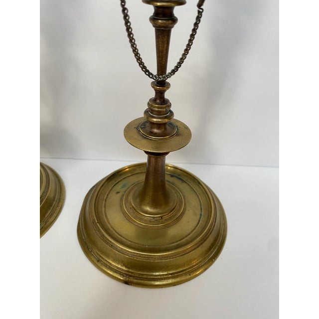 Brass Antique Renaissance Revival Brass Candlesticks - A Pair For Sale - Image 8 of 10