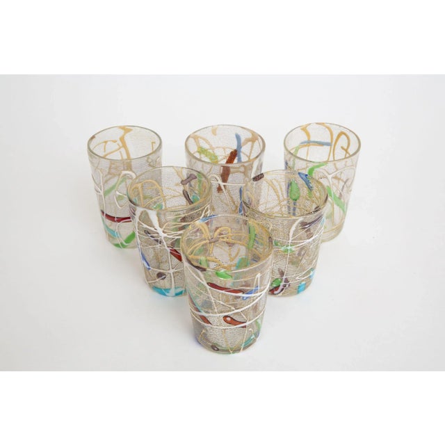 Abstract Vintage Italian Murano Style Hand Blown Abstract Glasses Barware Set of 6 90's For Sale - Image 3 of 13