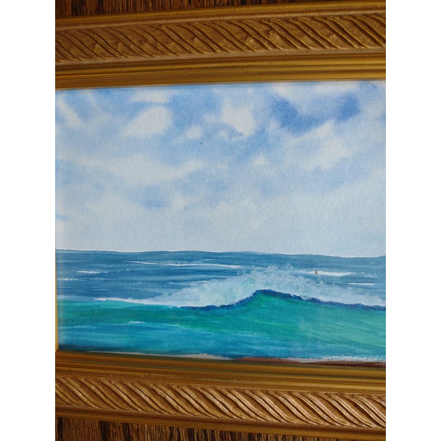 Metal Framed Ocean View Watercolor Painting For Sale - Image 7 of 8