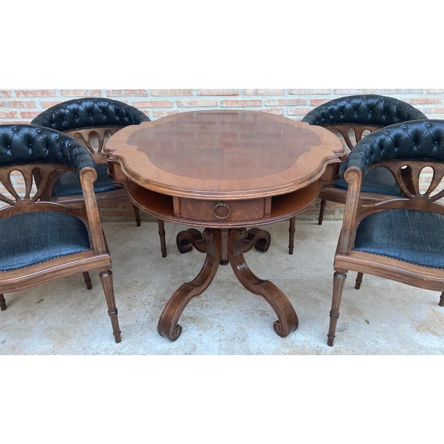 Dining Table with Armchairs in Leather and Walnut, 1950s, Set of 5 For Sale - Image 13 of 18