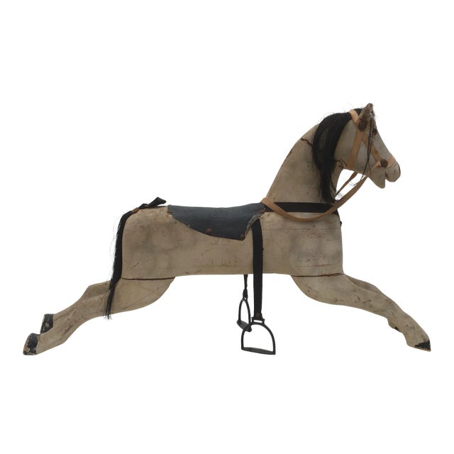 C 1900 Antique Wooden Windsor Grey Painted Hobby Horse - For Sale