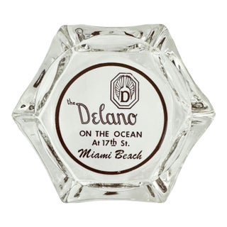 Vintage the Delano Hotel Miami Beach Florida Glass Ashtray For Sale