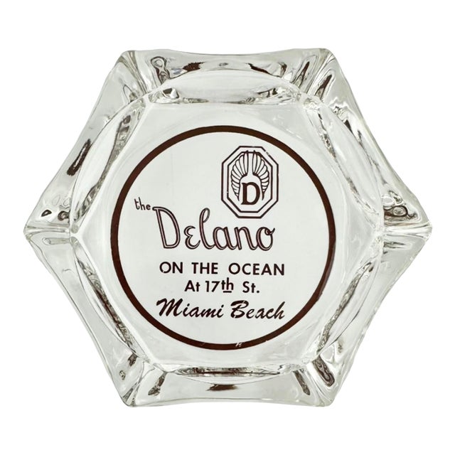 Vintage the Delano Hotel Miami Beach Florida Glass Ashtray For Sale