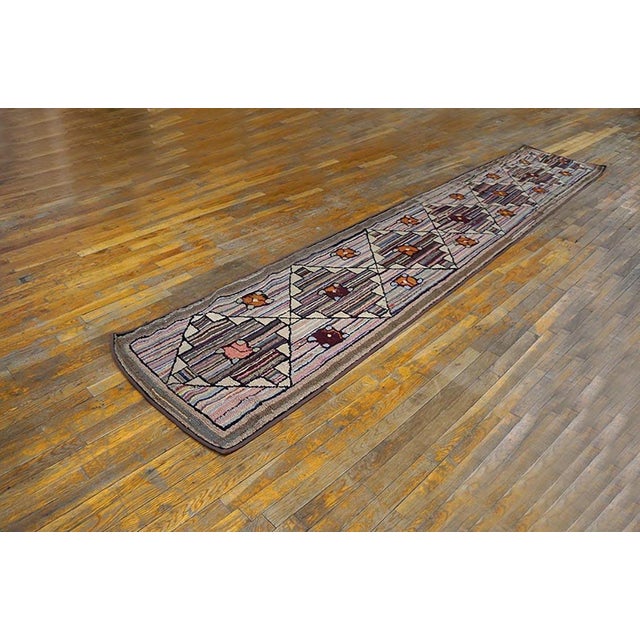 1930s Multicolor Geometric Folk Art Antique American Hooked Rug 2'4" X 12'10" Handknotted Wool Cotton Carpet For Sale - Image 18 of 18