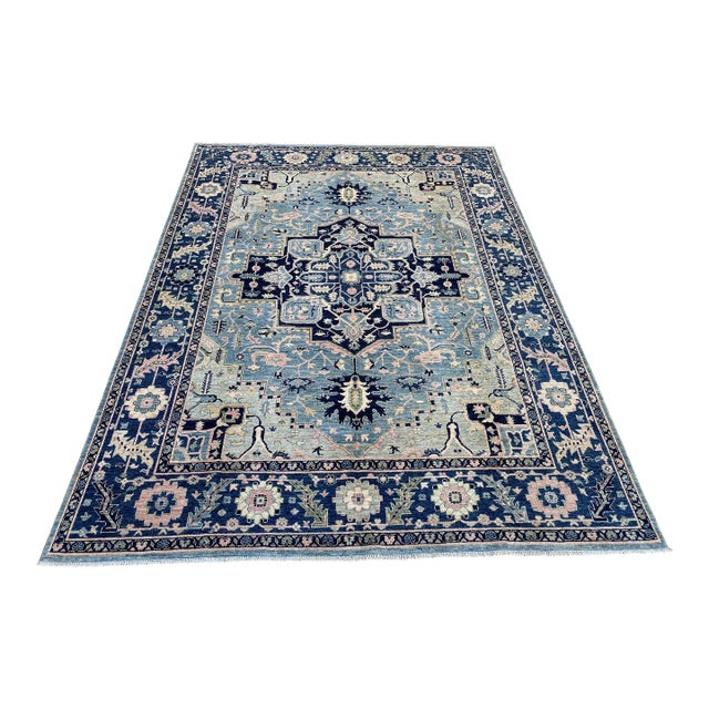 Blue Persian Heriz Hand-Knotted Wool Rug - 8'9" X 11'8" For Sale