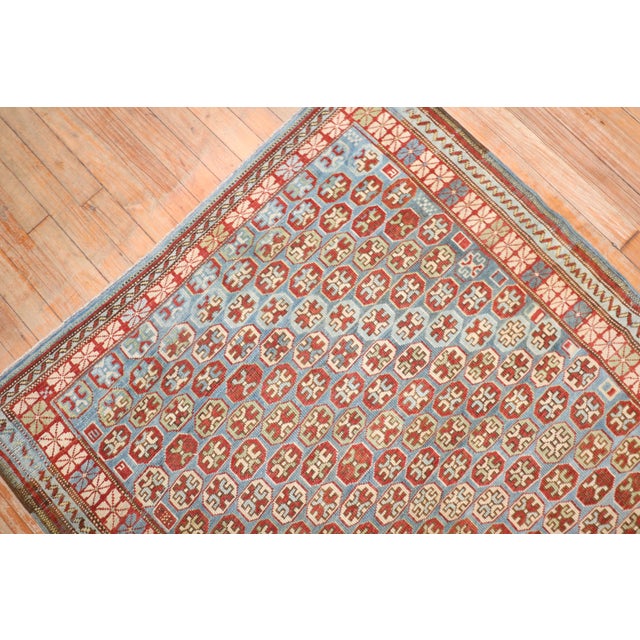 19th Century Blue Antique Caucasian Kuba Rug - 3'8" x 4'10" For Sale In New York - Image 6 of 8