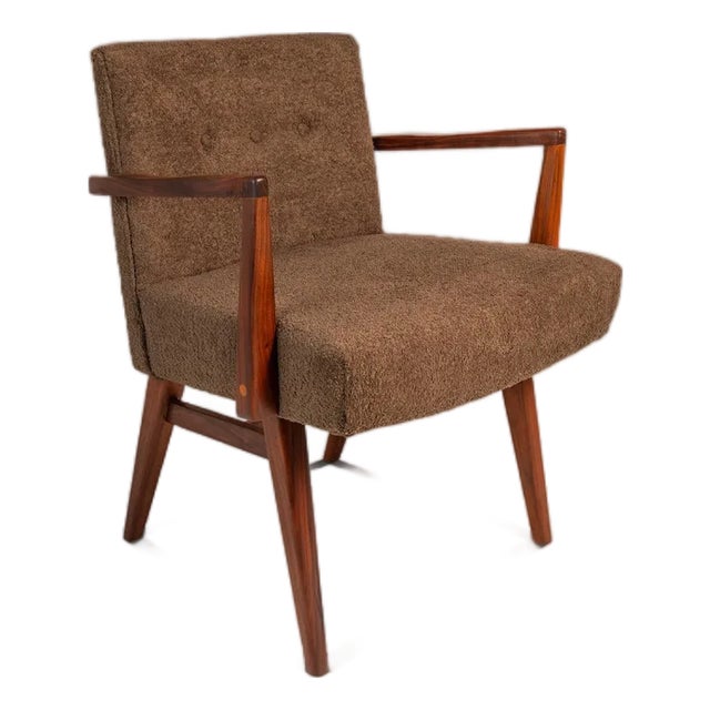 Rare Restored Mid-Century Modern Model C-108 Armchair in Walnut & Brown Bouclé Attributed to Jens Risom for Jens Risom Design, Usa, C. 1950s For Sale