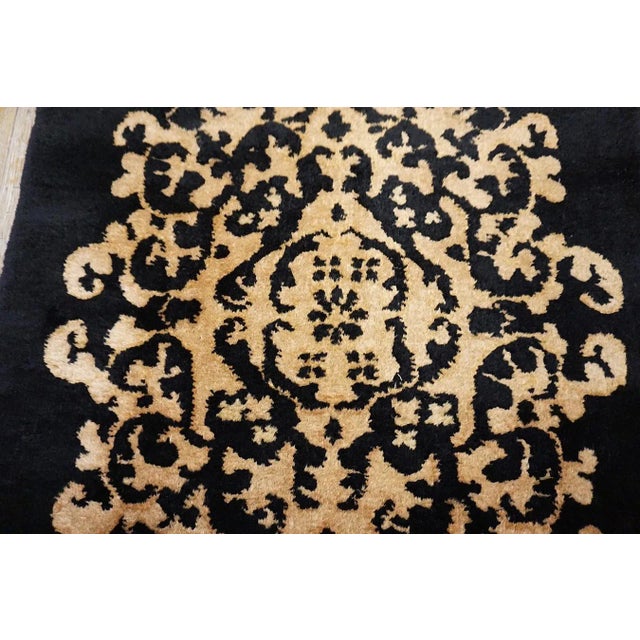 1920s Black Medallion Foliate Antique Pair of Chinese Art Deco Carpet 2' X 4' Knotted Wool Rugs For Sale - Image 10 of 10