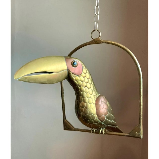 Gold Vintage Metal Toucan Sculpture After Sergio Bustamante For Sale - Image 8 of 12