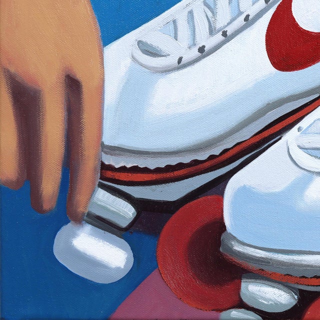 2020s Stripes and Swoosh - Original Figurative Roller Skate Oil Painting on Canvas by Darwin Estacio Martinez For Sale - Image 5 of 9