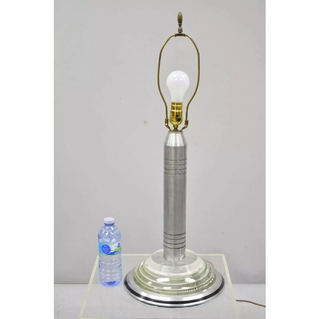 Early 20th Century Art Deco Walter Von Nessen Pattyn Style Aluminum & Acrylic Skyscraper Table Lamp For Sale - Image 9 of 10