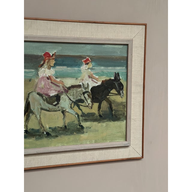 Tage Gavik, Children on Donkeys at the Beach, 1960s, Oil Painting on Canvas, Framed For Sale - Image 18 of 18