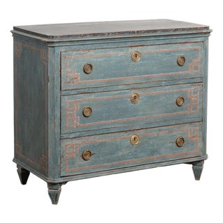 19th Century Swedish Blue Chest of Three Drawers For Sale