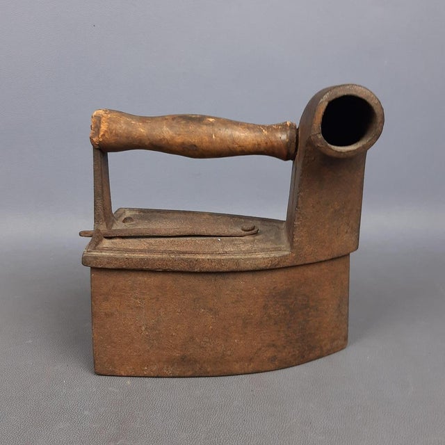 Wood Antique French Coal Iron and Wooden Handle For Sale - Image 7 of 14