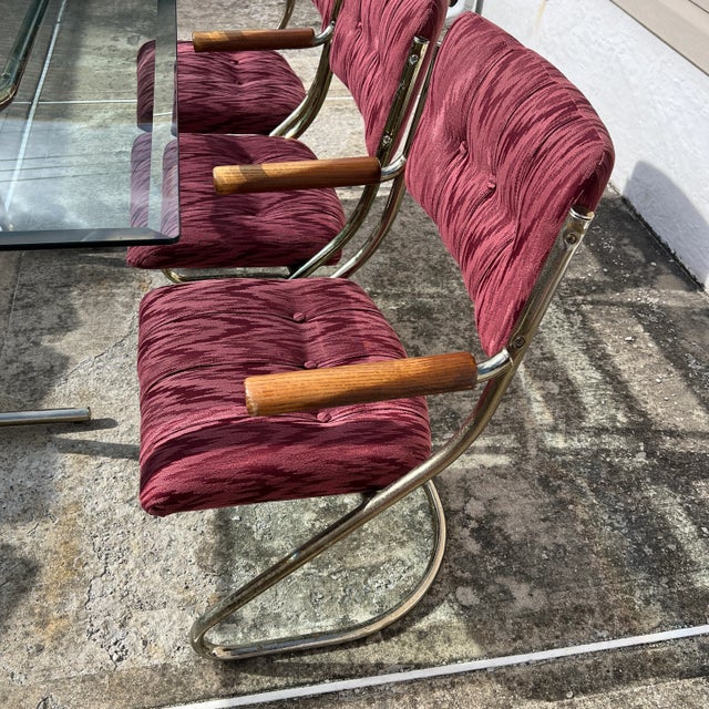 1980 Brass Mauve Fabrics Dining Set - 6 Chairs For Sale - Image 11 of 12
