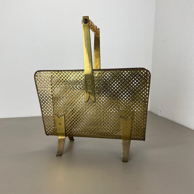 Bauhaus Brass and Bamboo Magazine Holder in the style of Carl Auböck, Austria, 1950s For Sale - Image 3 of 18