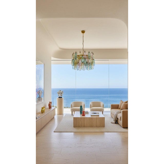 2020s Vintage Italian Multicolour Poliedri Murano Glass Chandelier | 71 Elements, Gold Frame For Sale - Image 5 of 5