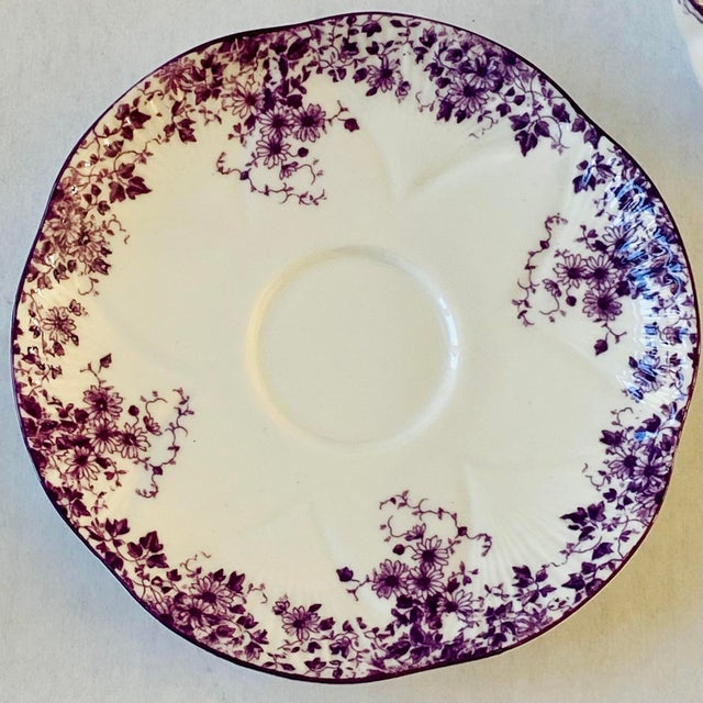 Traditional 1930s Shelley Dainty Mauve Fine Bone China Teacup and Saucer For Sale - Image 3 of 9