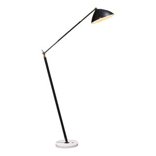 Floor Lamp in Black Lacquer and Marble with Brass Stem from Stilux Milano, Italy, 1960s For Sale