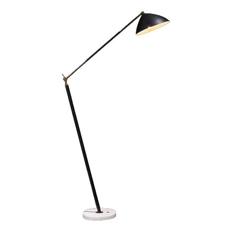 Floor Lamp in Black Lacquer and Marble with Brass Stem from Stilux Milano, Italy, 1960s For Sale