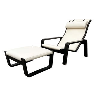 Set of Mid-Century Modern Pulkka Lounge Chair and Footstool by Ilmari Lappalainen for Asko, Finland, 1960s For Sale