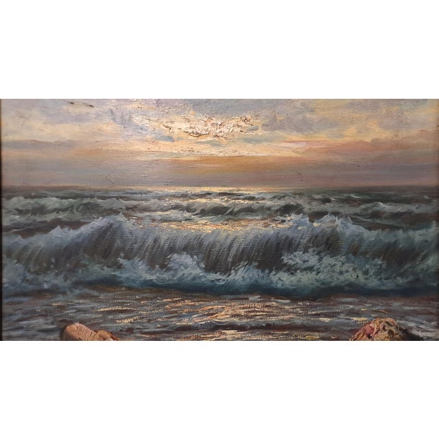 Licinio Campagnari, Marina at Sunset, Oil on Canvas, 1920s-1940s, Framed For Sale - Image 4 of 11