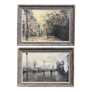 Mid 20th Century Pair Mid-Century French Paris Scenes Oil on Canvas Paintings Signed A. Lamague, Framed