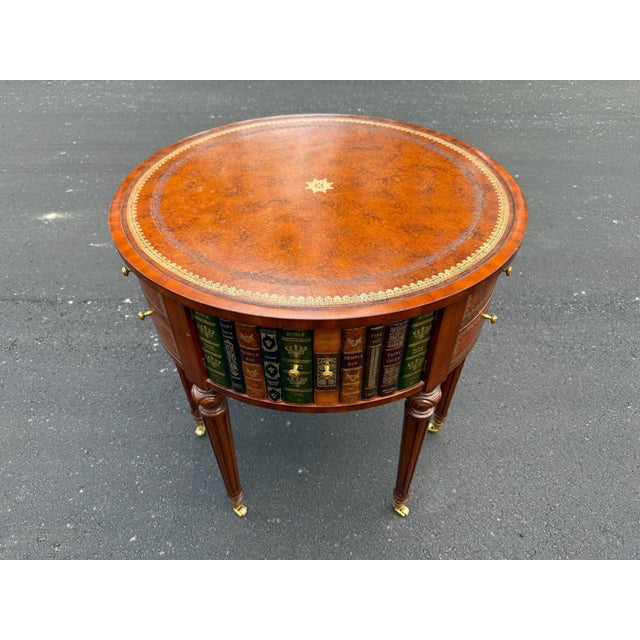 2000 - 2009 Maitland Smith Embossed Leather Top Table. Leather Bound Faux Books For Sale - Image 5 of 11