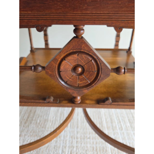 Brown Late Victorian American Art Nouveau Oak Table, Late 19th to Early 20th Century For Sale - Image 8 of 9