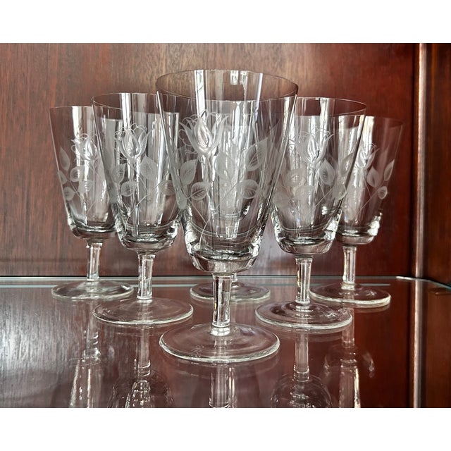 Traditional Vintage Rosenthal Shadow Rose 1960’s Crystal Goblets Set of 6 For Sale - Image 3 of 10