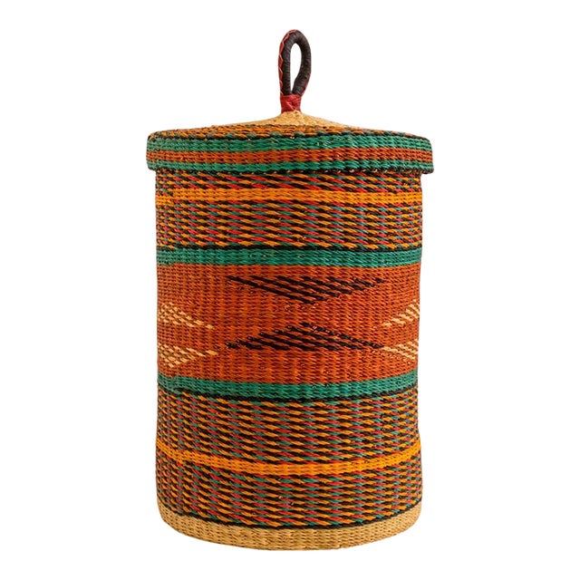 Large Ghana Burnt Orange Laundry Basket Hamper Basket Home Decor Basket With a Lid For Sale