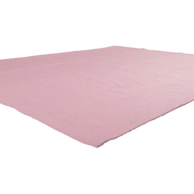 30678 Swedish Inspired Pink Kilim Rug with Scandinavian Modern Style 07'09 x 09'06. From subtle to sensation with bohemian...