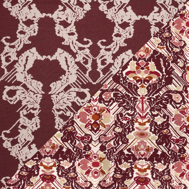 Schumacher Reversible Digital Damask Fabric In Merlot For Sale