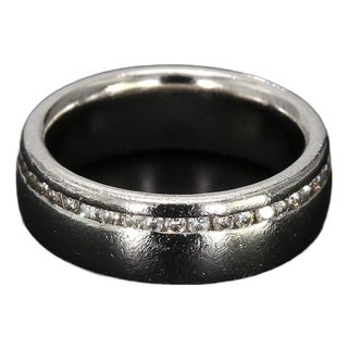 Textured Platinum Eternity Band With Off-Center Channel-Set Diamonds - Size 3.75 For Sale