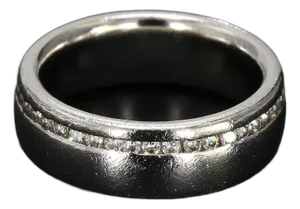 Textured Platinum Eternity Band With Off-Center Channel-Set Diamonds - Size 3.75