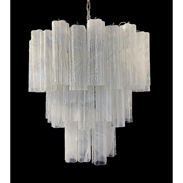 Big Three-Tier Murano Glass Tube Chandelier in White Albaster, 1980s For Sale - Image 4 of 12