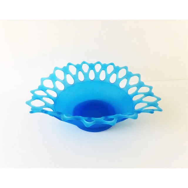 1950s Westmoreland Royal Blue Doric Satin Frosted Glass Bowl For Sale - Image 13 of 13