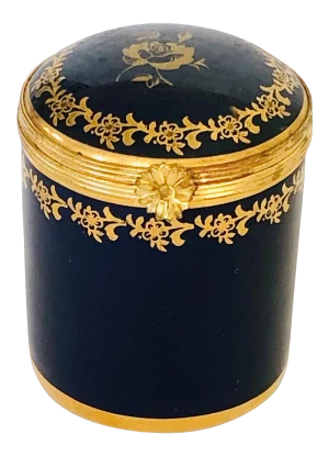 Elegant Limoges Cobalt Blue Cylinder Box