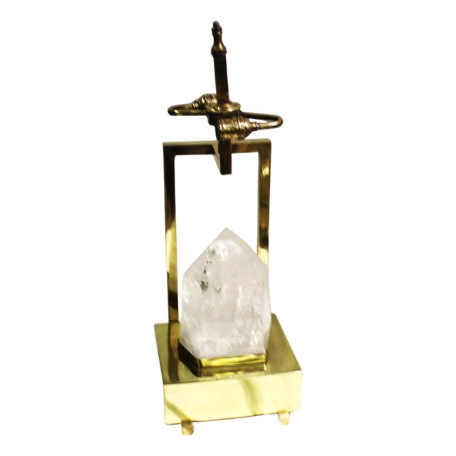 Mid-Century/Modern Rock Crystal Lamp Hi-polished Brass . LED base For Sale