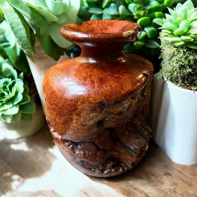 Vintage Large Burlwood Hand Turned Brutalist Art Vase For Sale - Image 6 of 10