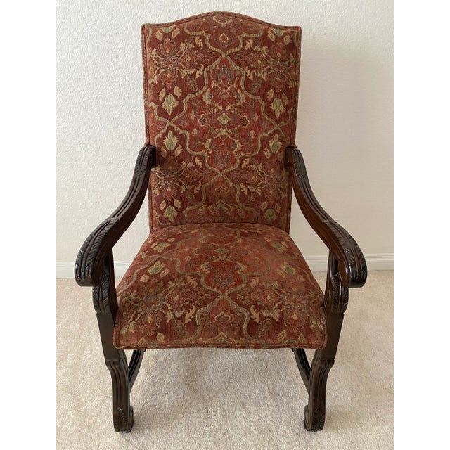 Vintage Sigla Furniture Exquisitely Majestic Pair of Baroque Style Tuscan Hill Tall Back Upholstered Carved Open...