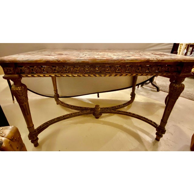 Metal Maison Jansen, Louis XVI Center Table, Marble, Giltwood, France, 20th C. For Sale - Image 7 of 18