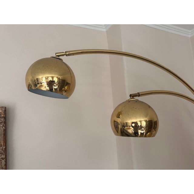 Vintage Three-Arm Arc Floor Lamp in Brass with Marble Base, 1970s For Sale - Image 4 of 18