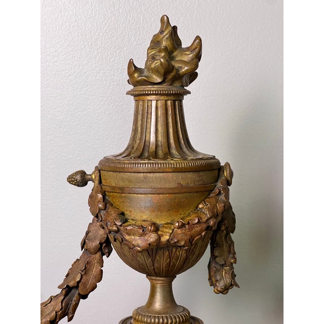 Pair of French Gilt Bronze Chenets, Patinated, Louis XVI Style, 19th Century For Sale - Image 13 of 16