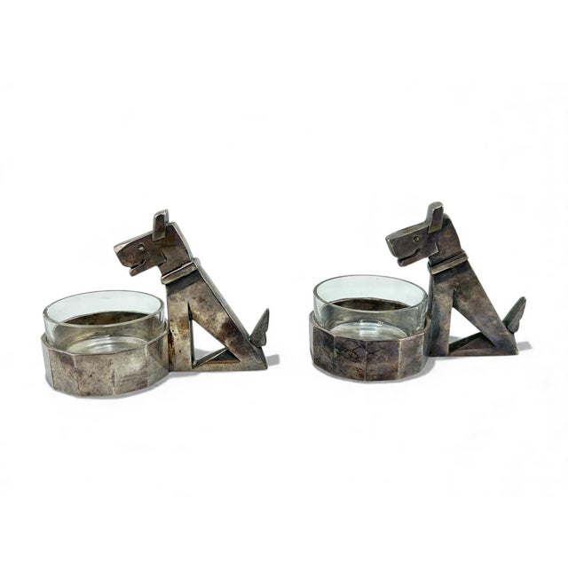 1930s 1930s 4 Ric & Rac Art Deco Dogs Salt Cellars Gallia for Christofle With Baccarat Crystal Inserts For Sale - Image 5 of 8