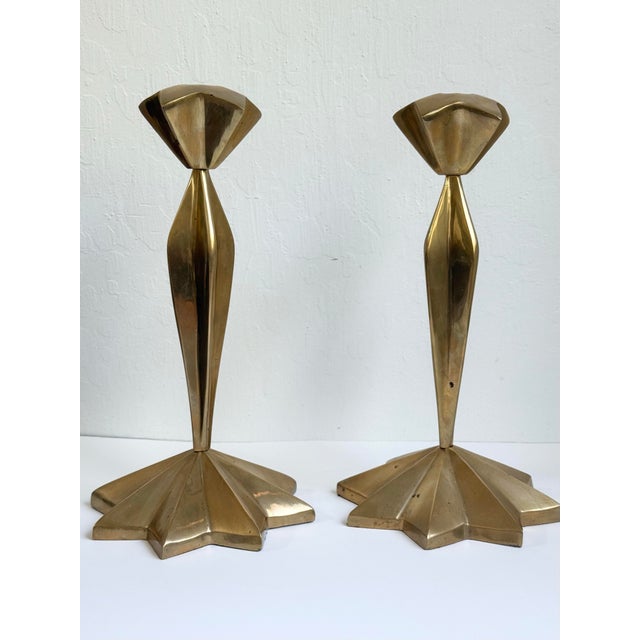 1940s Hollywood Regency Brass Starburst Candle Holders a Pair For Sale In Seattle - Image 6 of 8