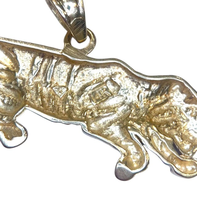 Metal Vintage 14k Yellow Gold Black Enamel Tiger Pendant For Sale - Image 7 of 8
