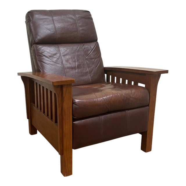 Vintage Lane Furniture Industries Mission Arts and Crafts Style Leather Recliner For Sale