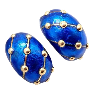 Tiffany & Co. Schlumberger 18k Yellow Gold Large Blue Enamel Banana Earrings - 2 Pieces