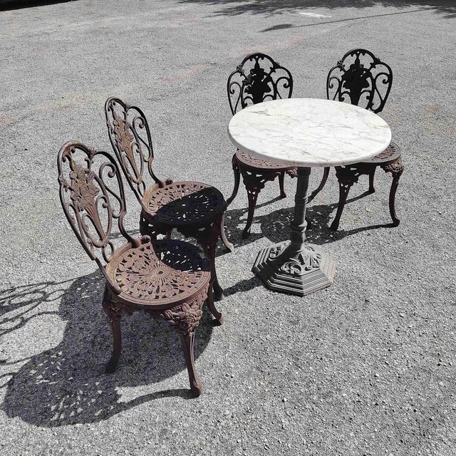 Cast Iron Patio Garden Table and Chairs, Set of 5 For Sale - Image 5 of 18